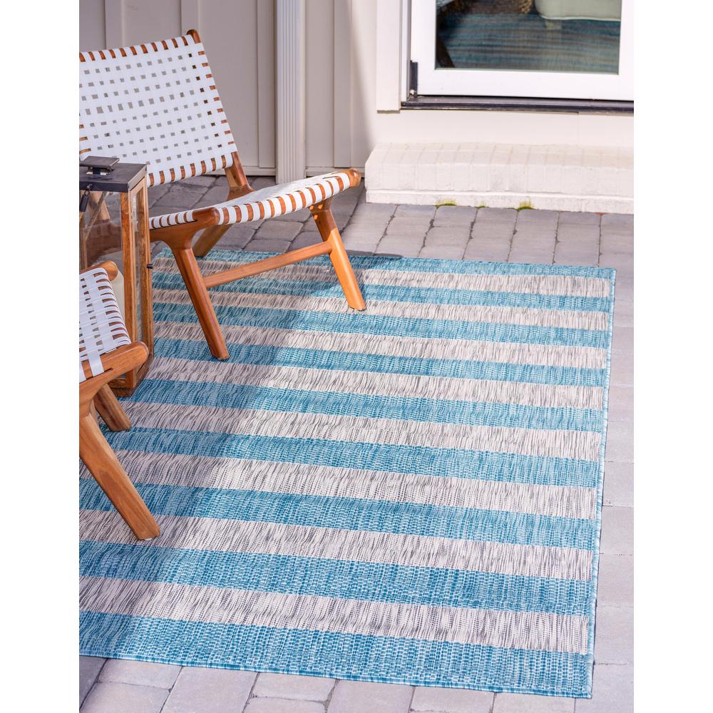 Outdoor Distressed Stripe Rug, Aqua Blue (8' 0 x 11' 4). Picture 2
