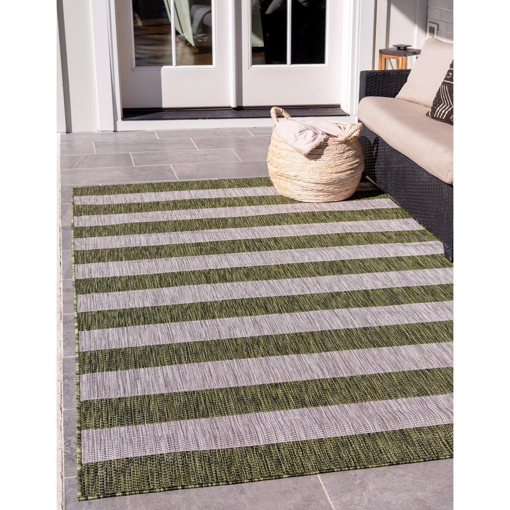 Outdoor Distressed Stripe Rug, Green (8' 0 x 11' 4). Picture 2