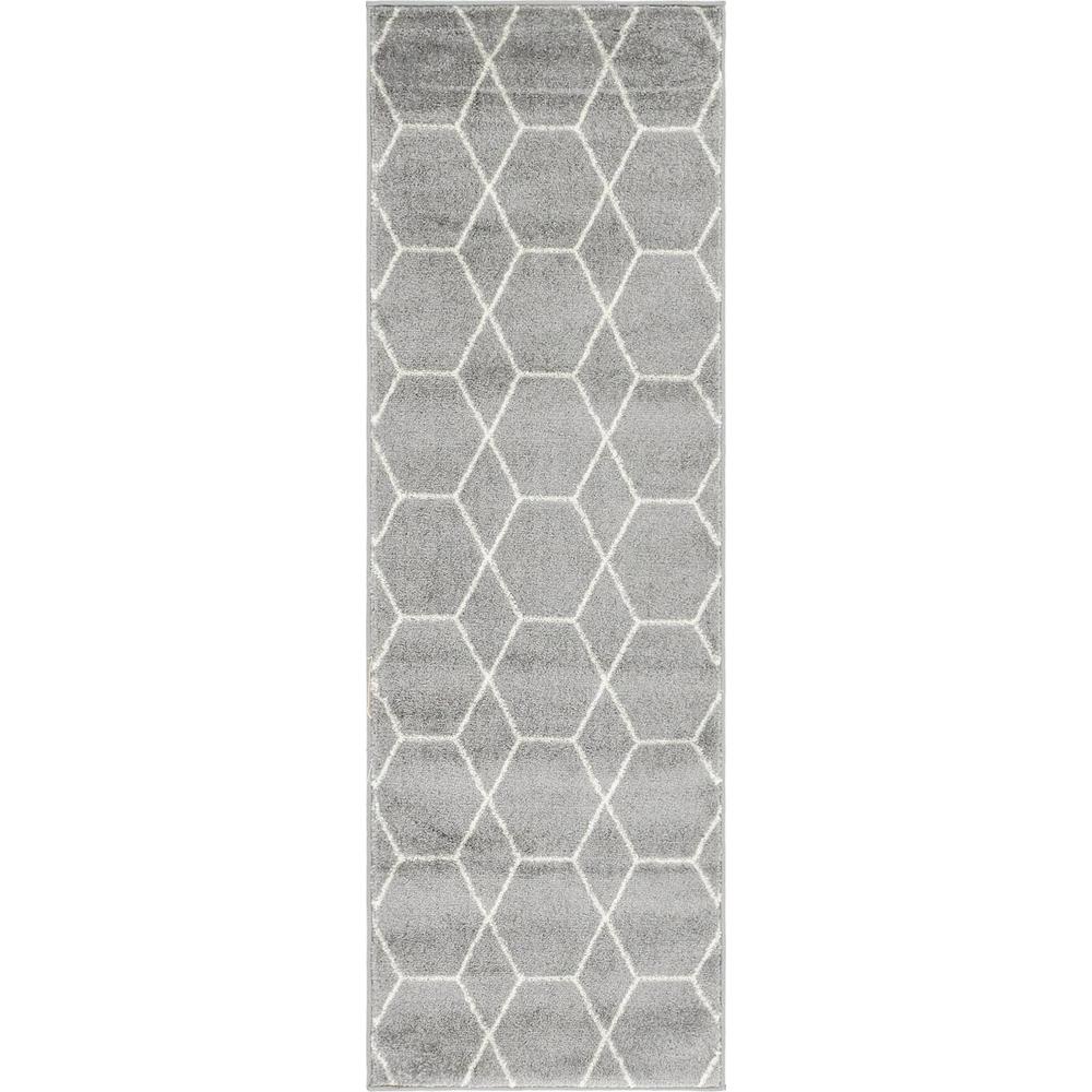 Geometric Trellis Frieze Rug, Light Gray (2' 0 x 6' 0). Picture 2