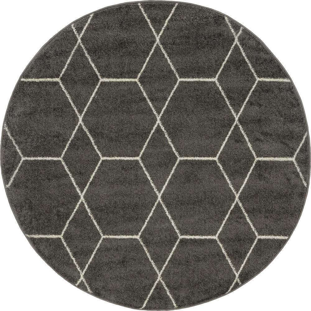Geometric Trellis Frieze Rug, Dark Gray (4' 0 x 4' 0). Picture 2