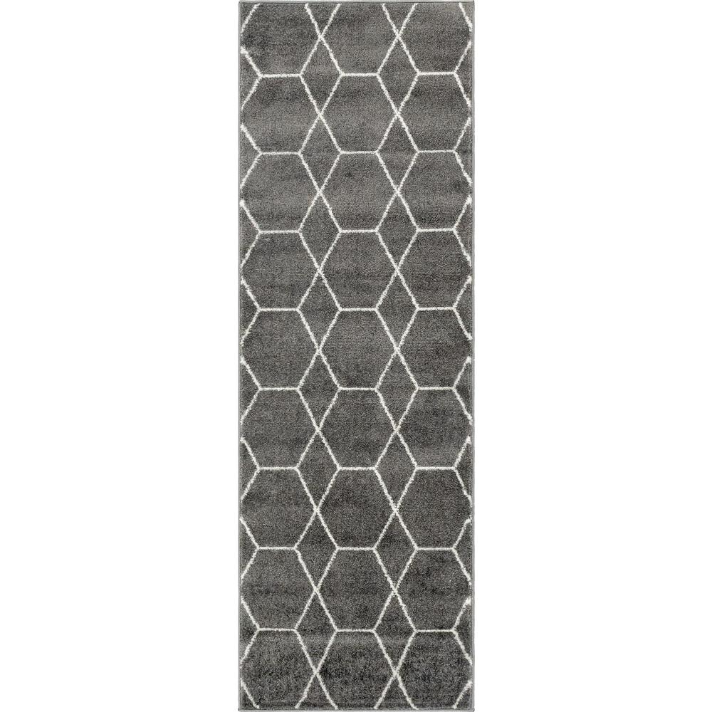 Geometric Trellis Frieze Rug, Dark Gray (2' 0 x 6' 0). Picture 2