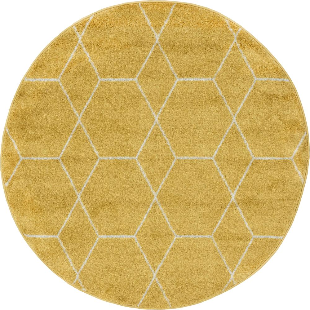 Geometric Trellis Frieze Rug, Yellow (4' 0 x 4' 0). Picture 2