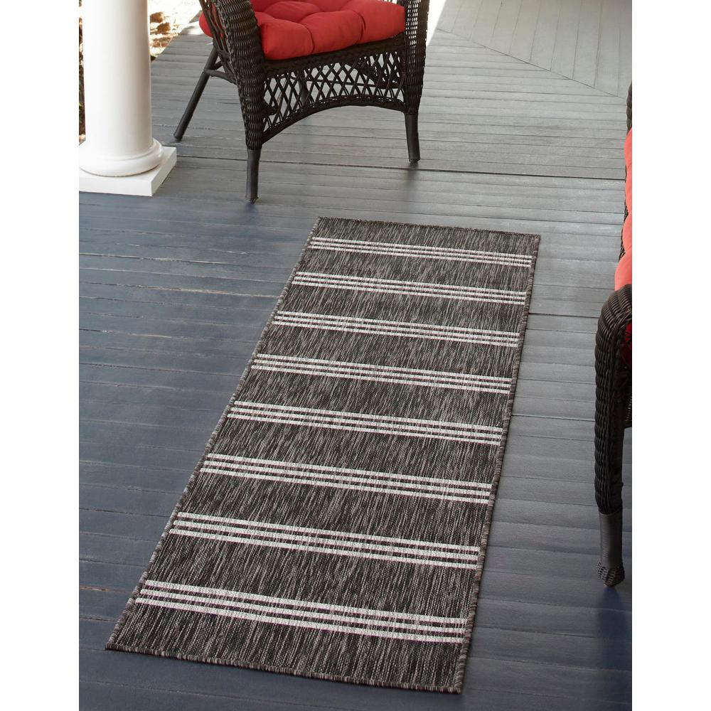 Jill Zarin Outdoor Anguilla Area Rug 2' 7" x 10' 0", Runner Charcoal. Picture 2