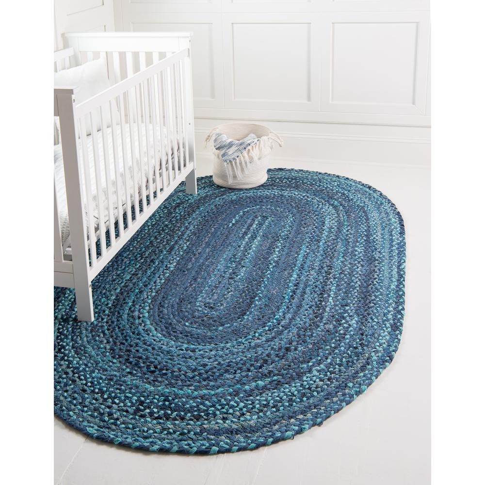 Braided Chindi Rug, Blue (5' 0 x 8' 0). Picture 2