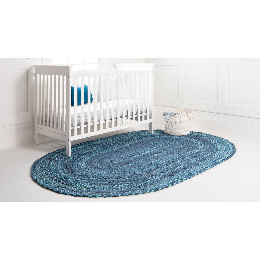 Braided Chindi Rug, Blue (5' 0 x 8' 0). Picture 3