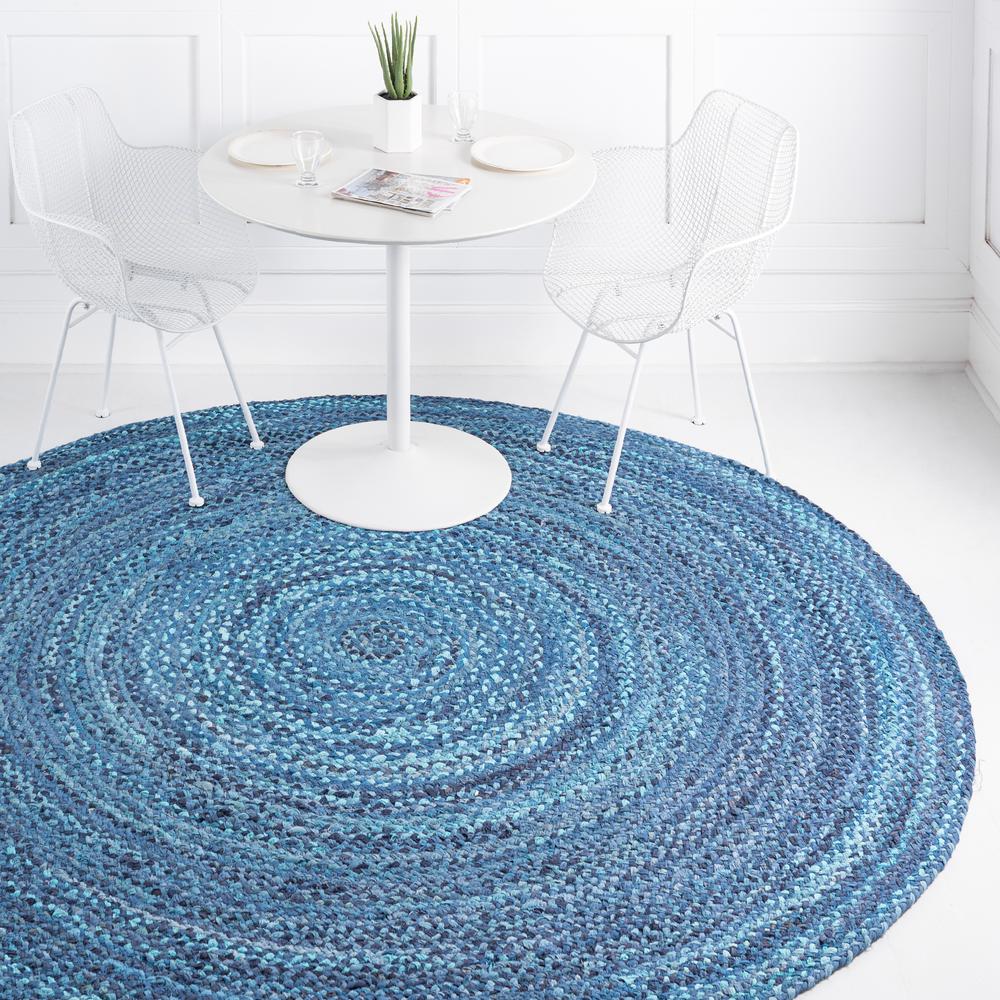 Braided Chindi Rug, Blue (8' 0 x 8' 0). Picture 2