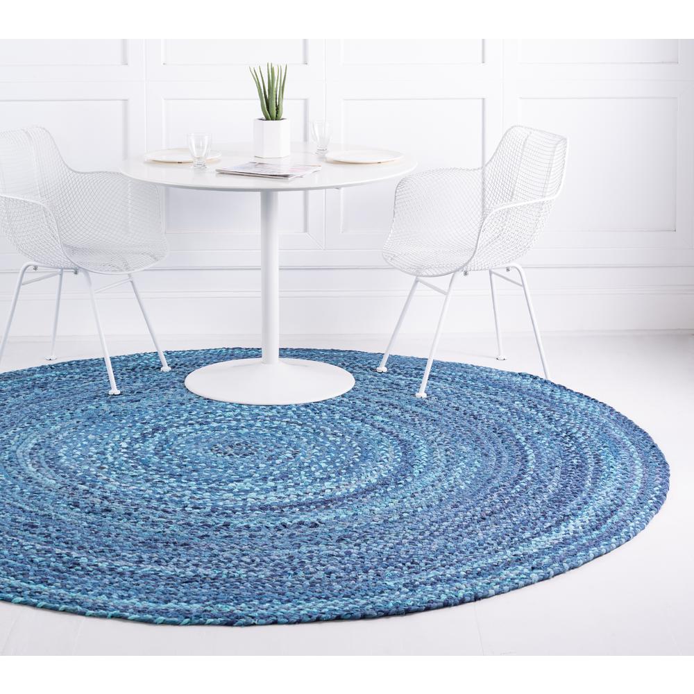 Braided Chindi Rug, Blue (8' 0 x 8' 0). Picture 3