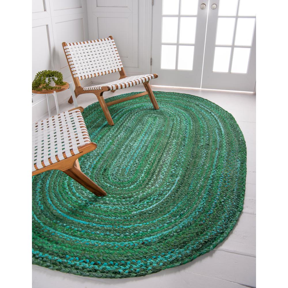Braided Chindi Rug, Green (5' 0 x 8' 0). Picture 2