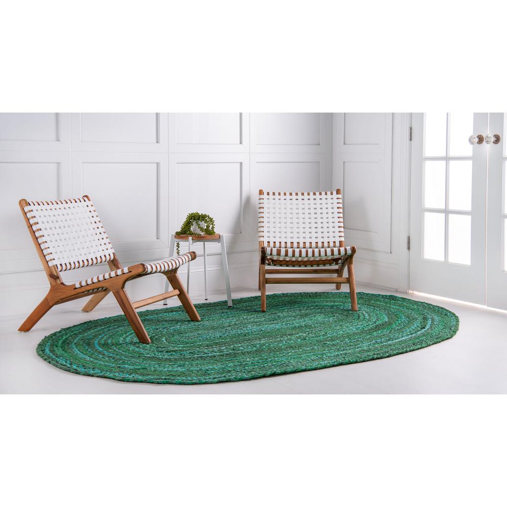Braided Chindi Rug, Green (5' 0 x 8' 0). Picture 3