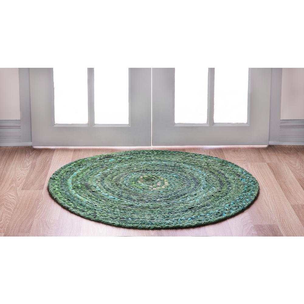 Braided Chindi Rug, Green (8' 0 x 8' 0). Picture 4