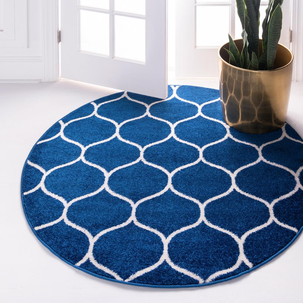 Rounded Trellis Frieze Rug, Navy Blue (8' 0 x 8' 0). Picture 2