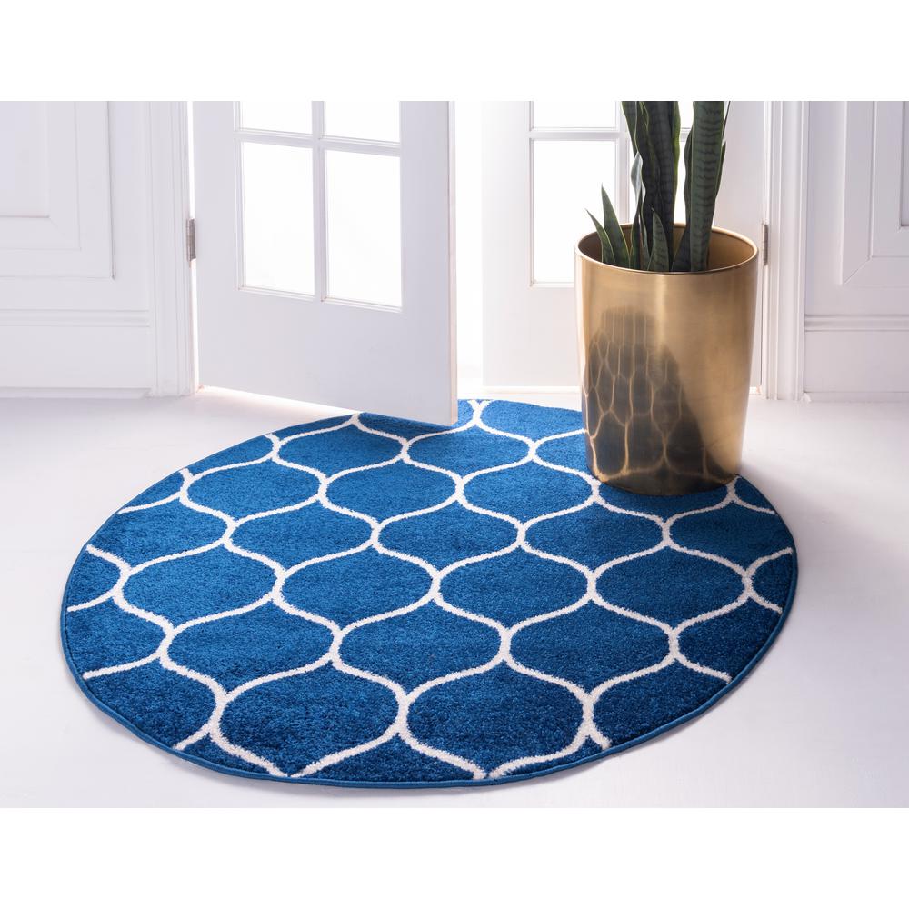Rounded Trellis Frieze Rug, Navy Blue (8' 0 x 8' 0). Picture 3