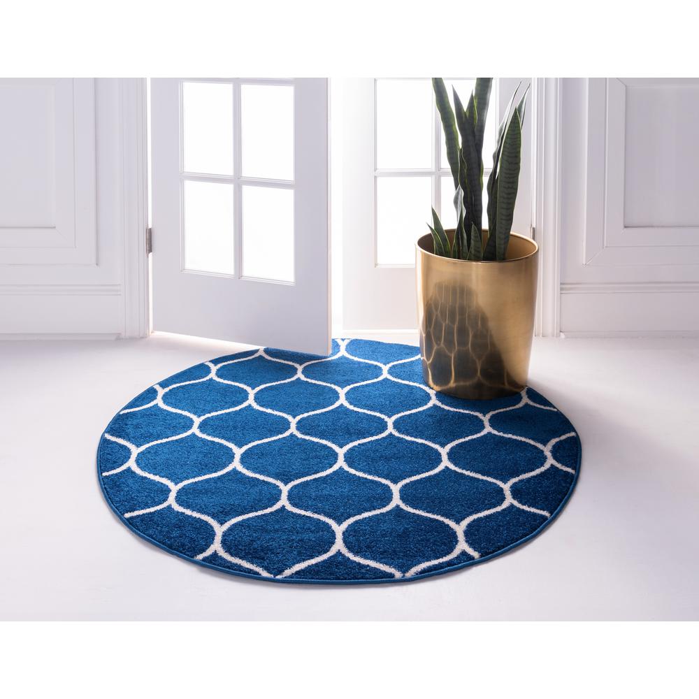 Rounded Trellis Frieze Rug, Navy Blue (8' 0 x 8' 0). Picture 4