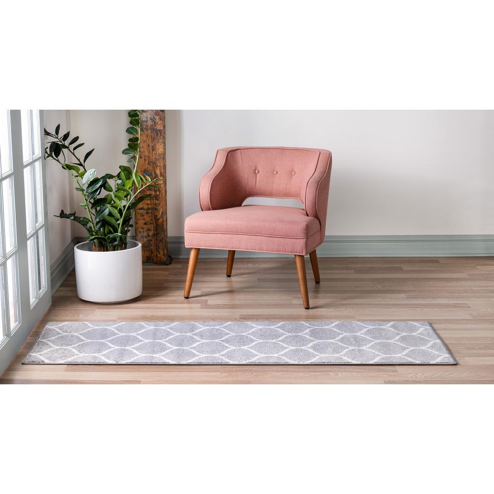 Rounded Trellis Frieze Rug, Light Gray (2' 0 x 13' 0). Picture 4