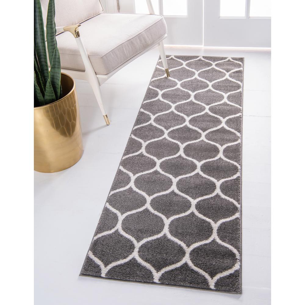 Rounded Trellis Frieze Rug, Dark Gray (2' 0 x 13' 0). Picture 1