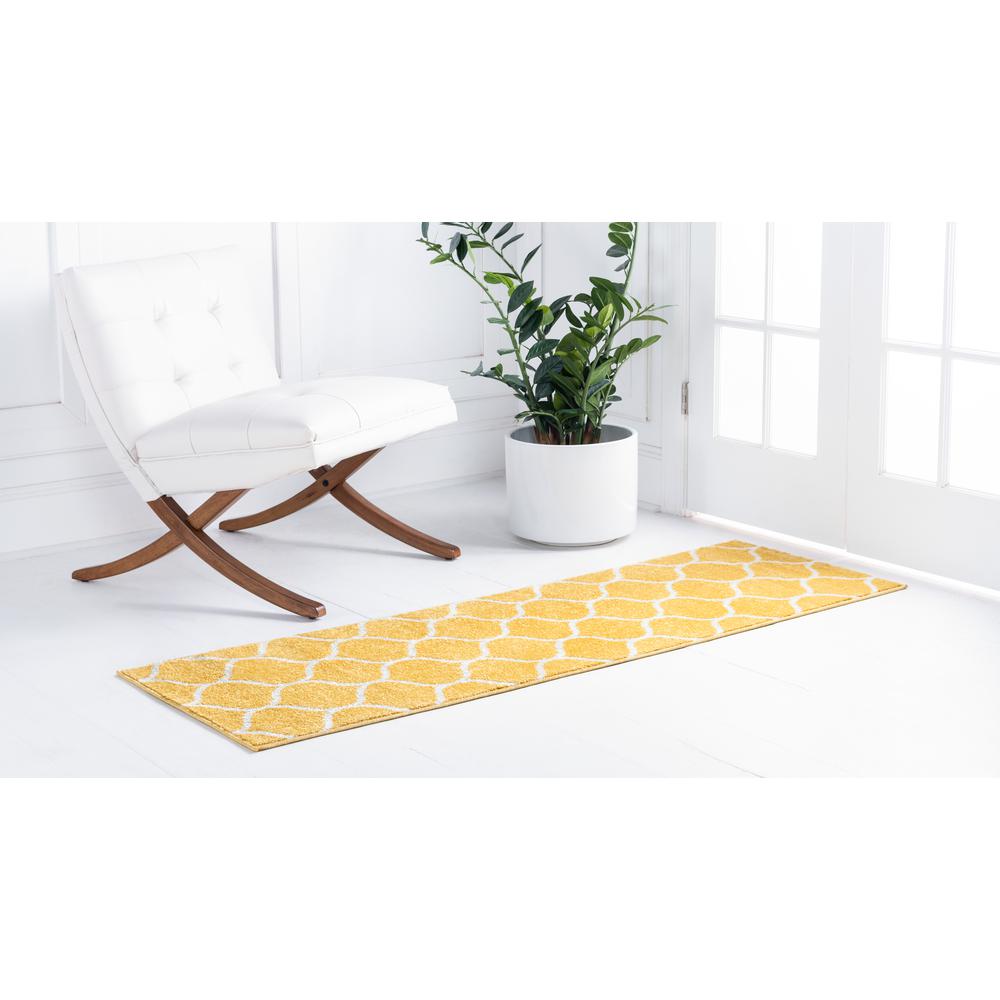Rounded Trellis Frieze Rug, Yellow (2' 0 x 13' 0). Picture 3
