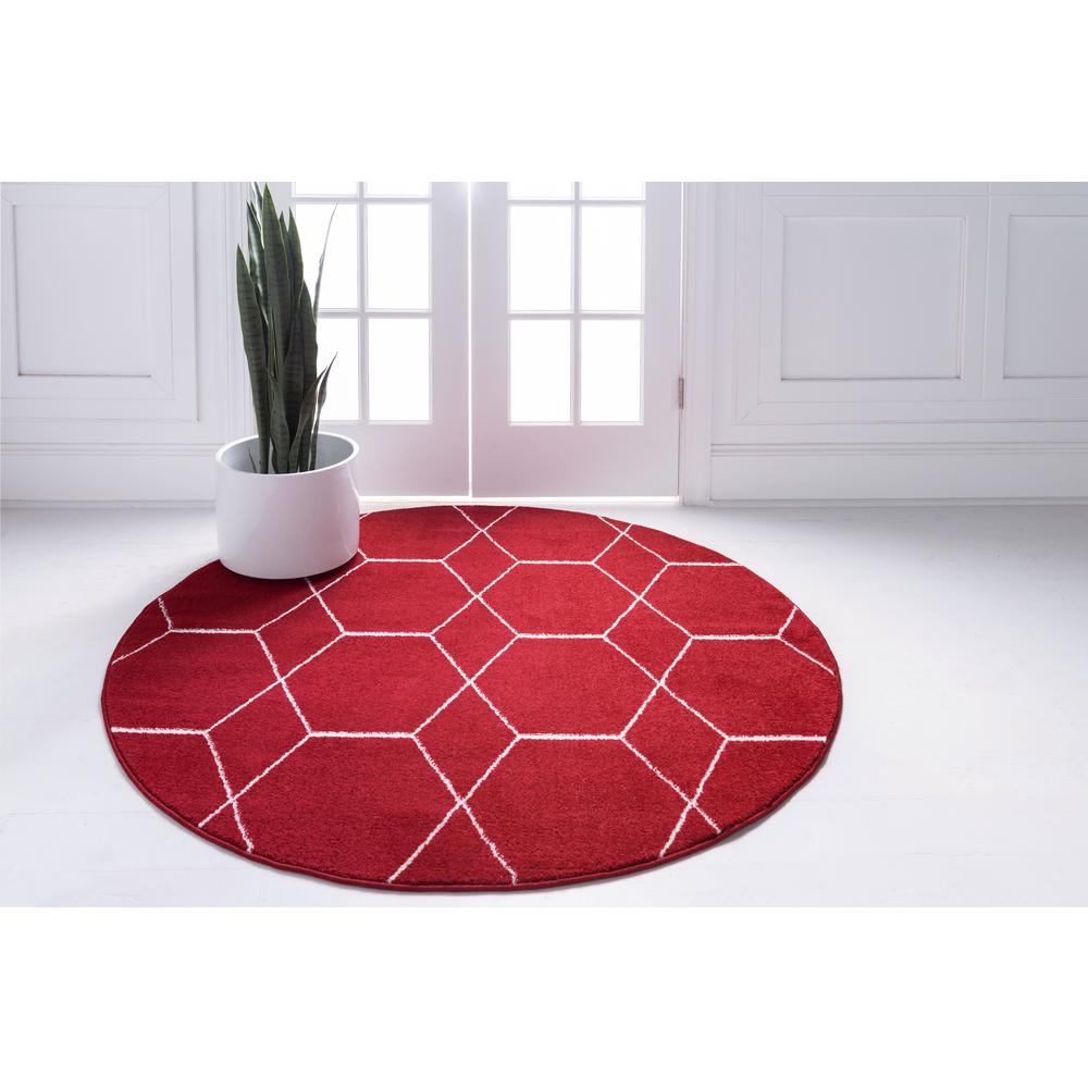 Geometric Trellis Frieze Rug, Red (5' 0 x 5' 0). Picture 3