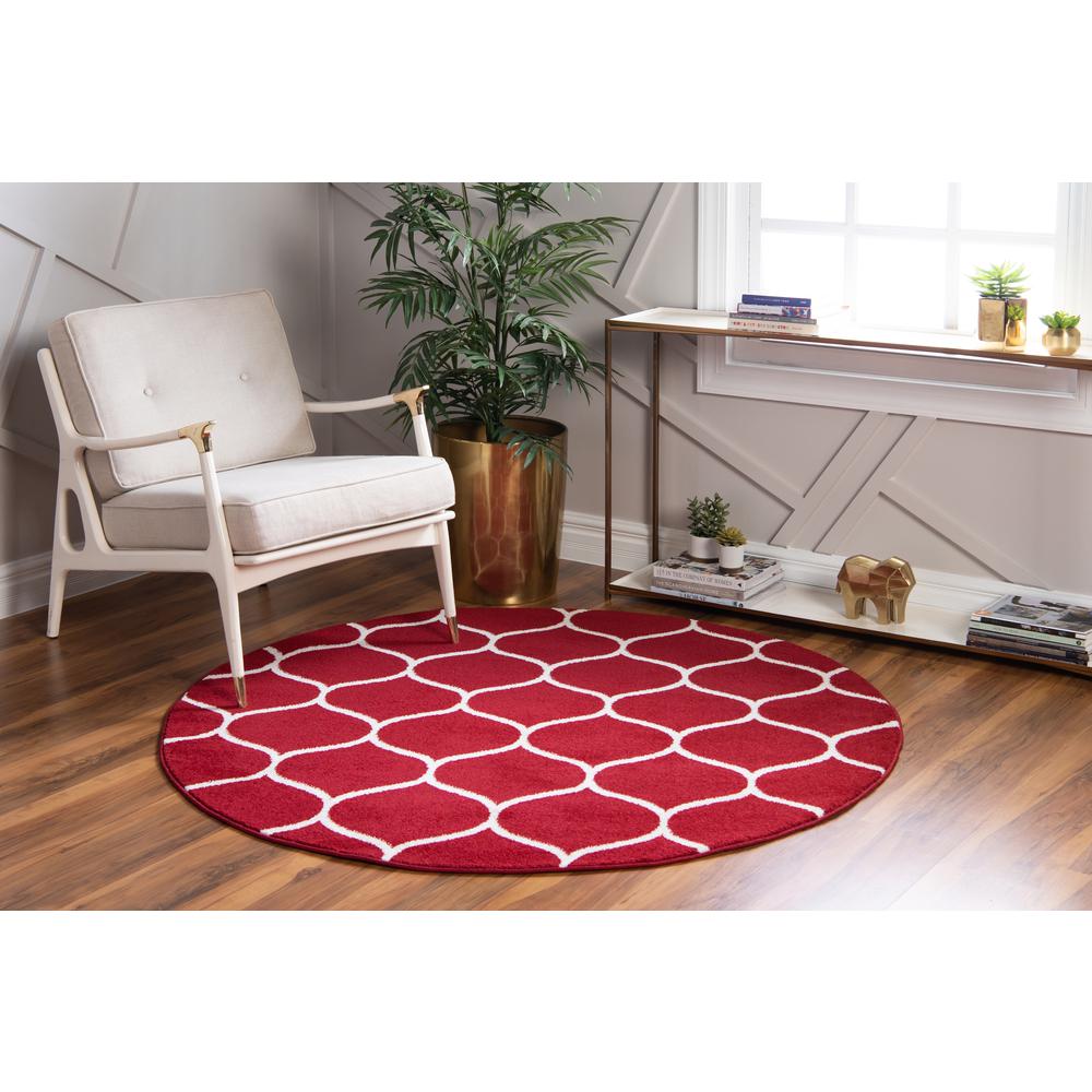 Rounded Trellis Frieze Rug, Red (5' 0 x 5' 0). Picture 4