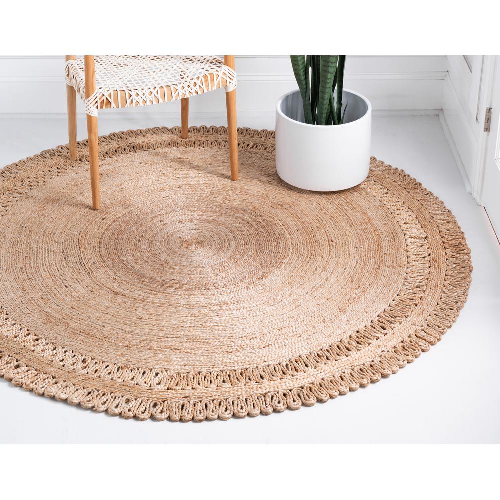 Floral Braided Jute Rug, Natural (4' 0 x 4' 0). Picture 3