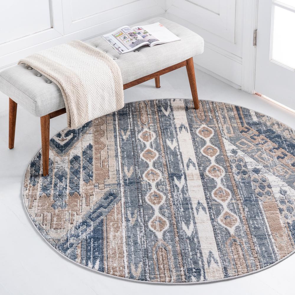 Orford Portland Rug, Navy Blue/Tan (5' 0 x 5' 0). Picture 2