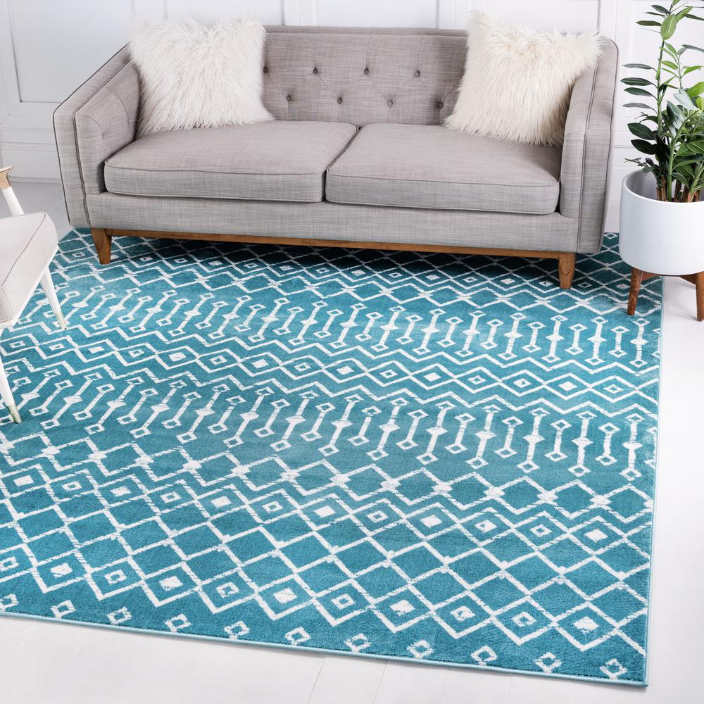 Moroccan Trellis Rug, Teal/Ivory (8' 0 x 8' 0). Picture 2
