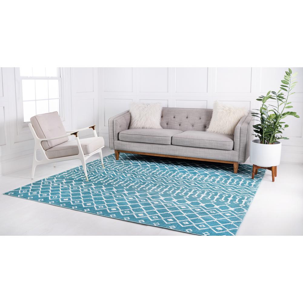 Moroccan Trellis Rug, Teal/Ivory (8' 0 x 8' 0). Picture 3