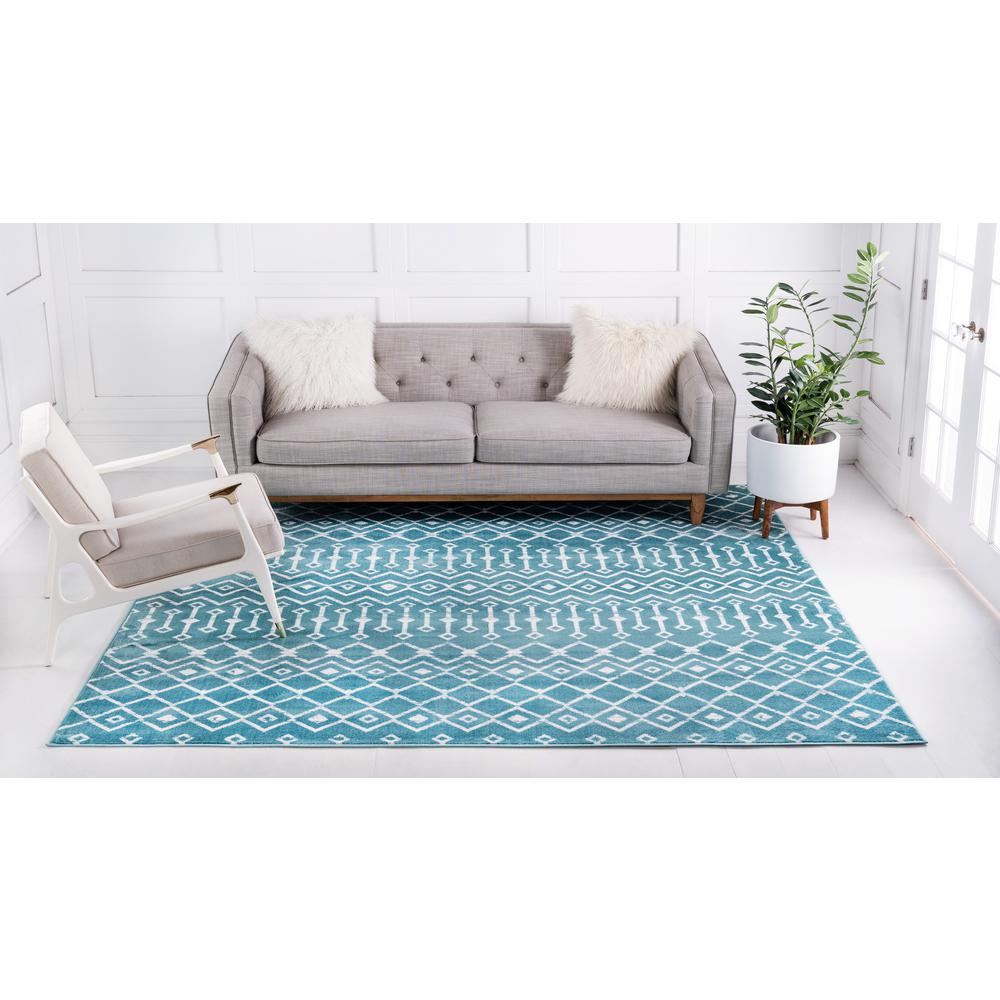 Moroccan Trellis Rug, Teal/Ivory (8' 0 x 8' 0). Picture 4