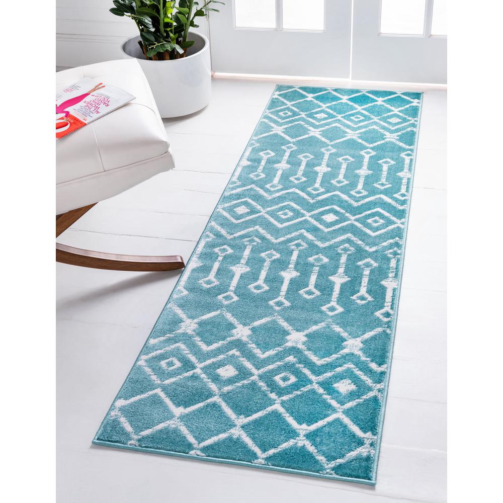 Moroccan Trellis Rug, Teal/Ivory (2' 0 x 9' 10). Picture 2