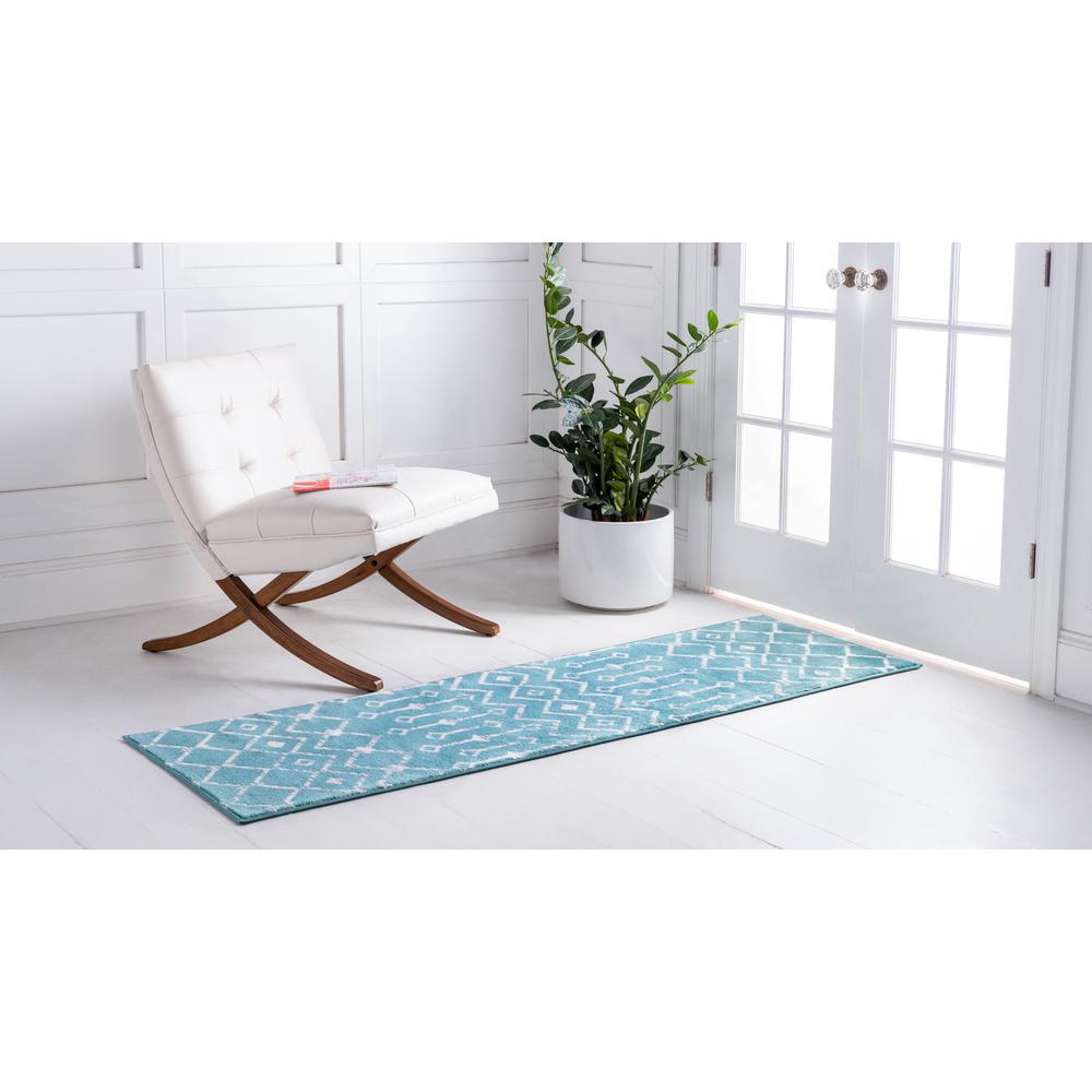 Moroccan Trellis Rug, Teal/Ivory (2' 0 x 9' 10). Picture 3