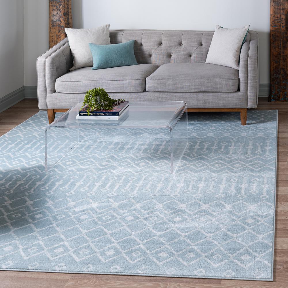 Moroccan Trellis Rug, Light Blue/Ivory (8' 0 x 8' 0). Picture 2