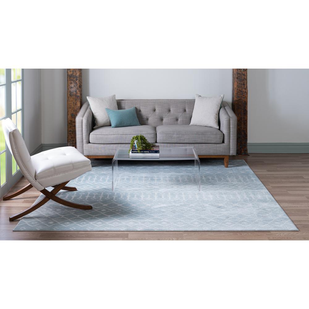 Moroccan Trellis Rug, Light Blue/Ivory (8' 0 x 8' 0). Picture 4