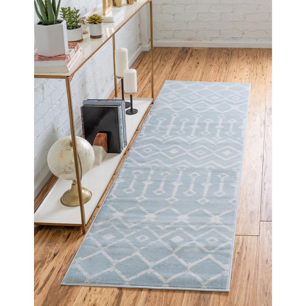 Moroccan Trellis Rug, Light Blue/Ivory (2' 0 x 9' 10). Picture 2