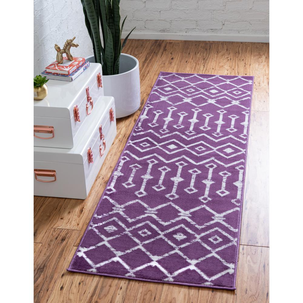 Moroccan Trellis Rug, Violet/Ivory (2' 0 x 9' 10). Picture 2