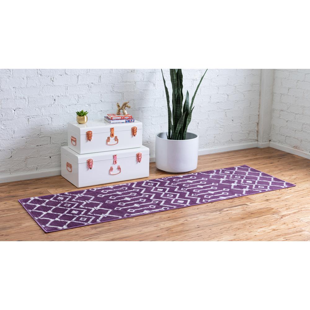 Moroccan Trellis Rug, Violet/Ivory (2' 0 x 9' 10). Picture 3