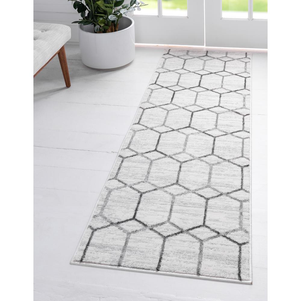 Matrix Trellis Tile Rug, Ivory/Gray (3' 0 x 10' 0). Picture 2