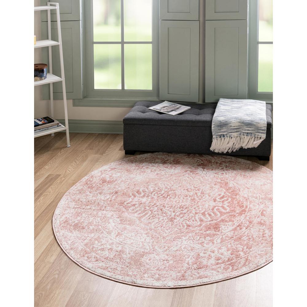 Unique Loom 5 Ft Round Rug in Pink (3155681). Picture 2