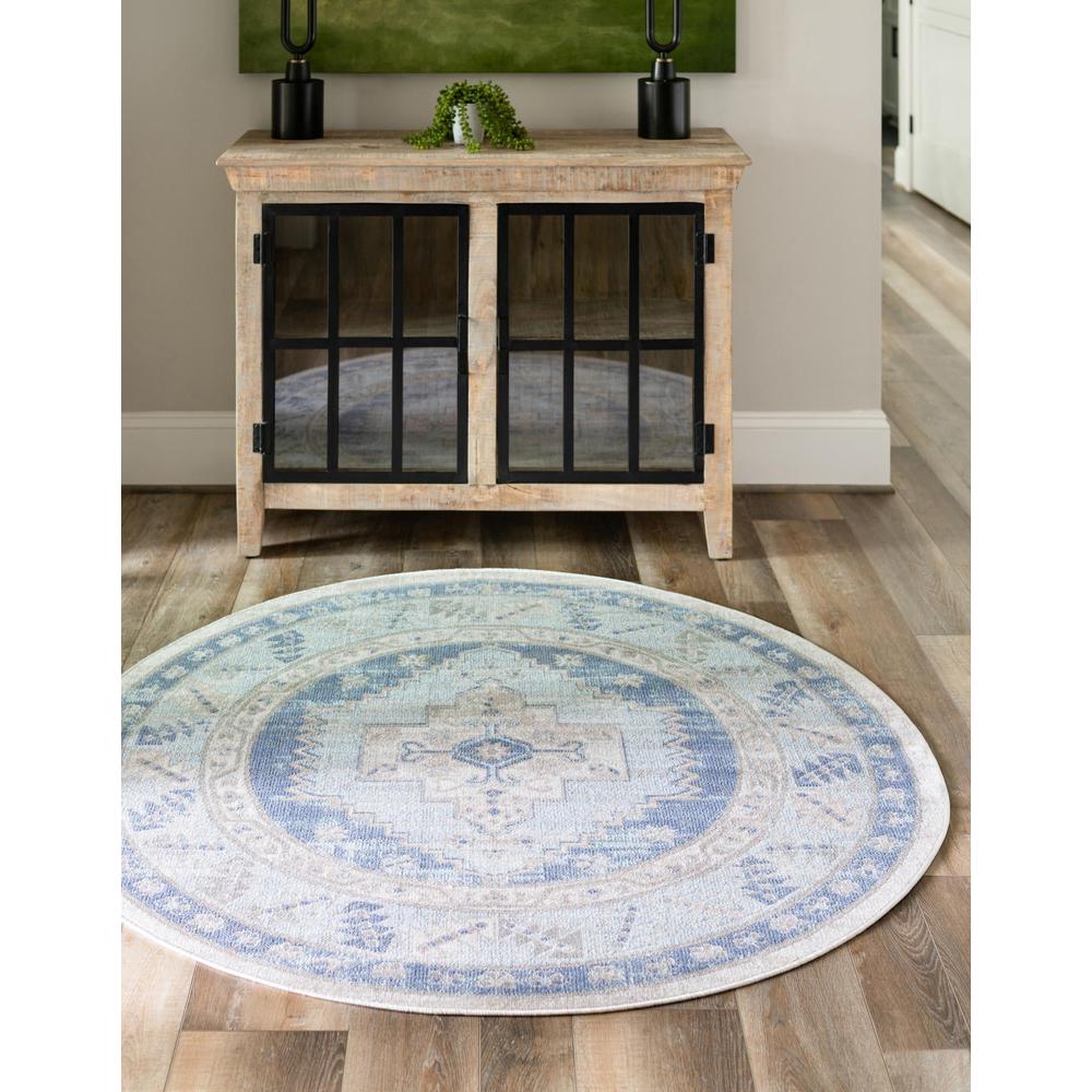 Unique Loom 5 Ft Round Rug in Sky Blue (3154944). Picture 2