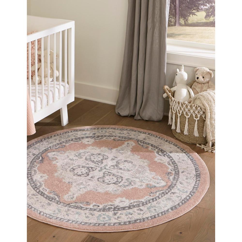 Unique Loom 5 Ft Round Rug in Pink (3158896). Picture 2