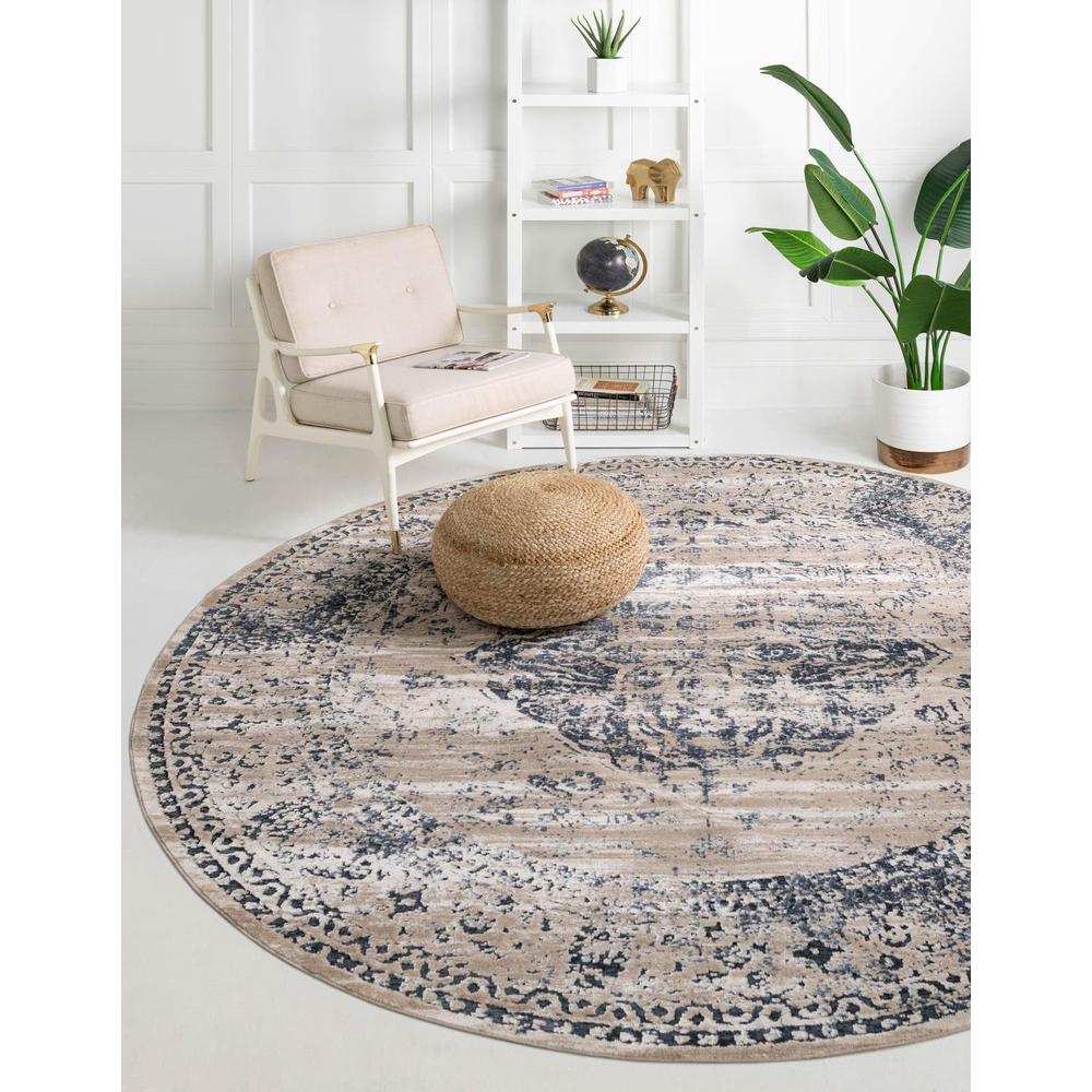 Chateau Hoover Area Rug 7' 0" x 7' 0", Round Dark Blue. Picture 2