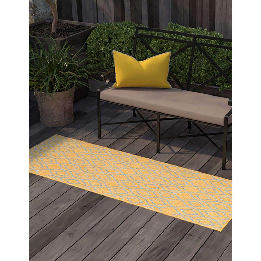 Jill Zarin Outdoor Turks and Caicos Area Rug 2' 0" x 6' 0", Runner Yellow and Aqua. Picture 3