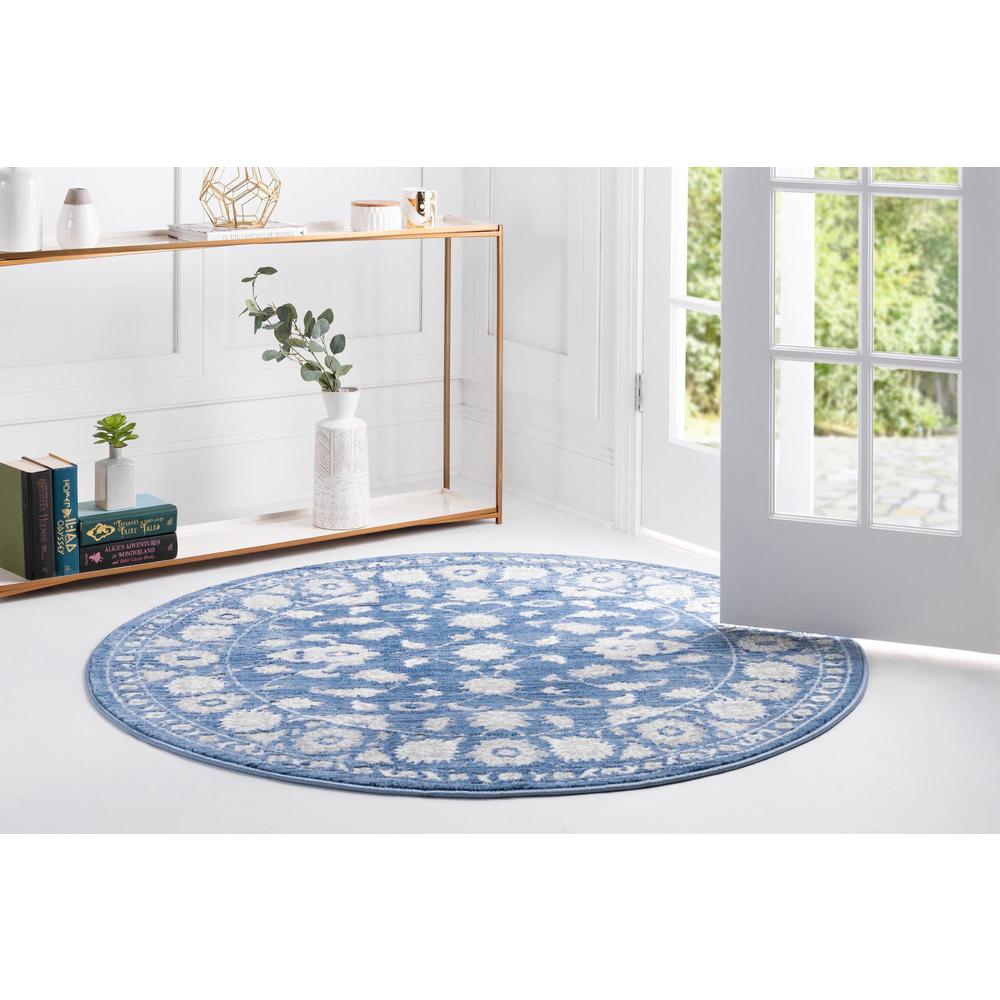 Unique Loom 5 Ft Round Rug in Blue (3150729). Picture 4