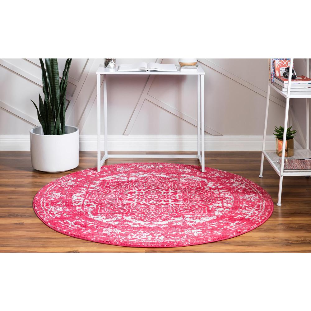 Unique Loom 5 Ft Round Rug in Pink (3150501). Picture 4