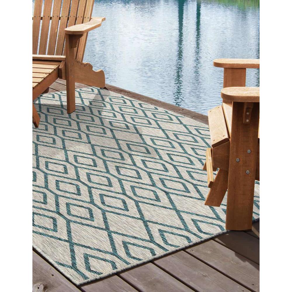 Jill Zarin Outdoor Turks and Caicos Area Rug 7' 10" x 10' 0", Rectangular Gray Teal. Picture 3
