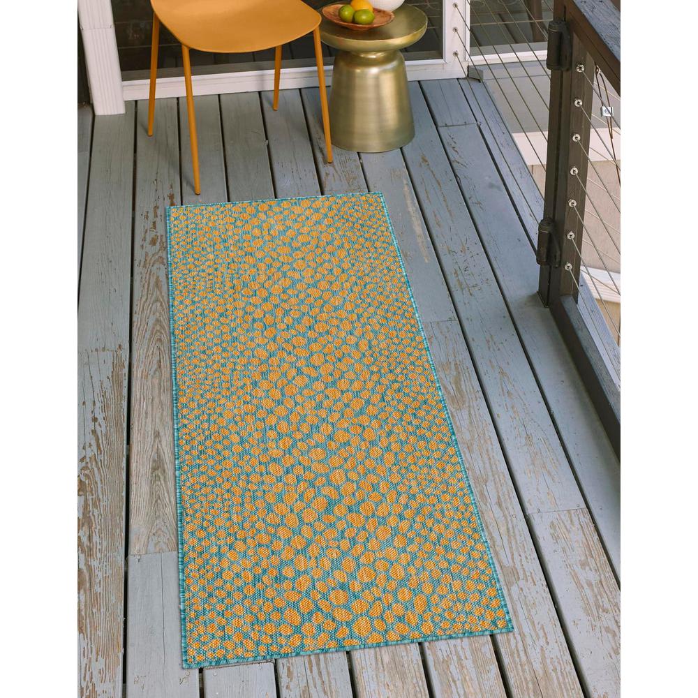 Jill Zarin Outdoor Cape Town Area Rug 2' 0" x 8' 0", Runner Yellow and Aqua. Picture 2