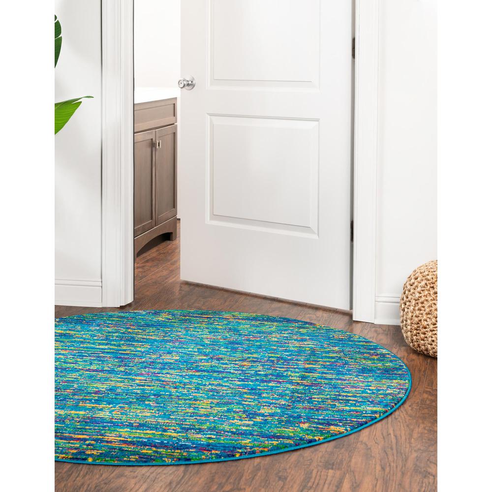 Unique Loom 5 Ft Round Rug in Blue (3161147). Picture 3