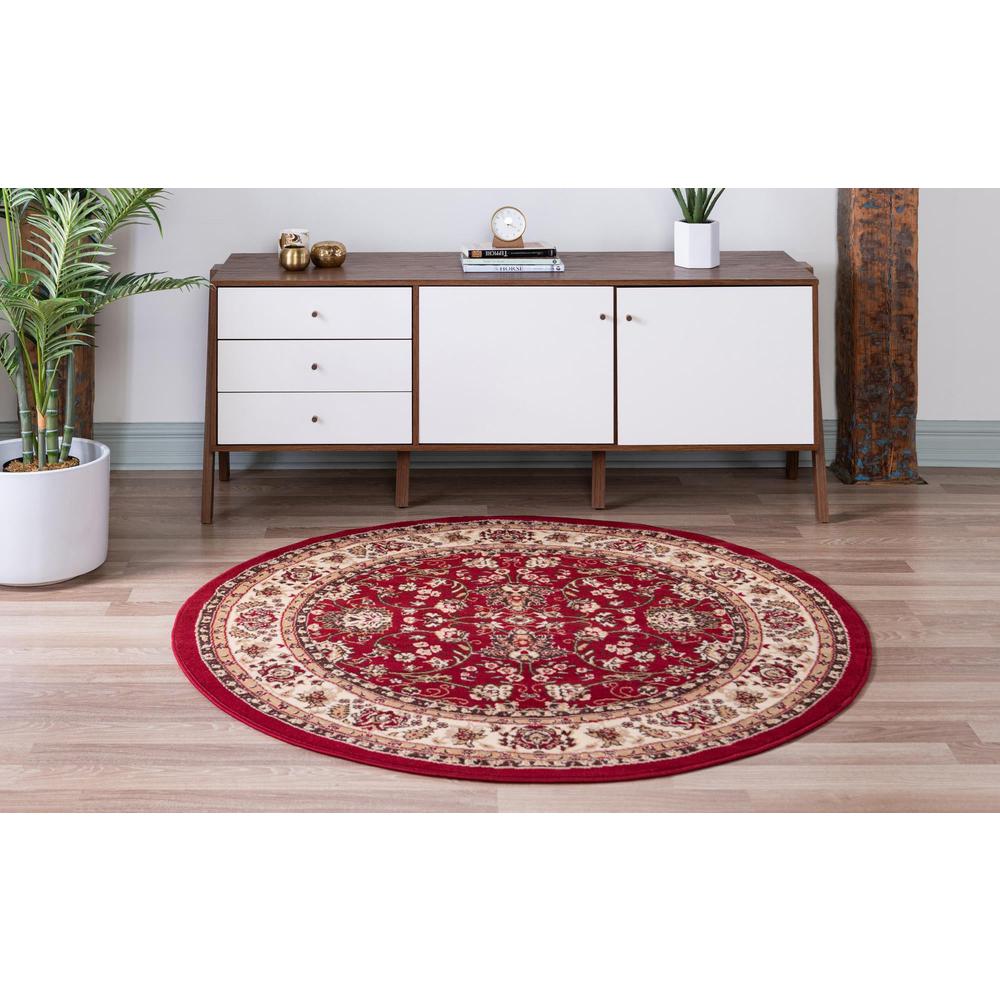 Unique Loom 5 Ft Round Rug in Burgundy (3152859). Picture 4