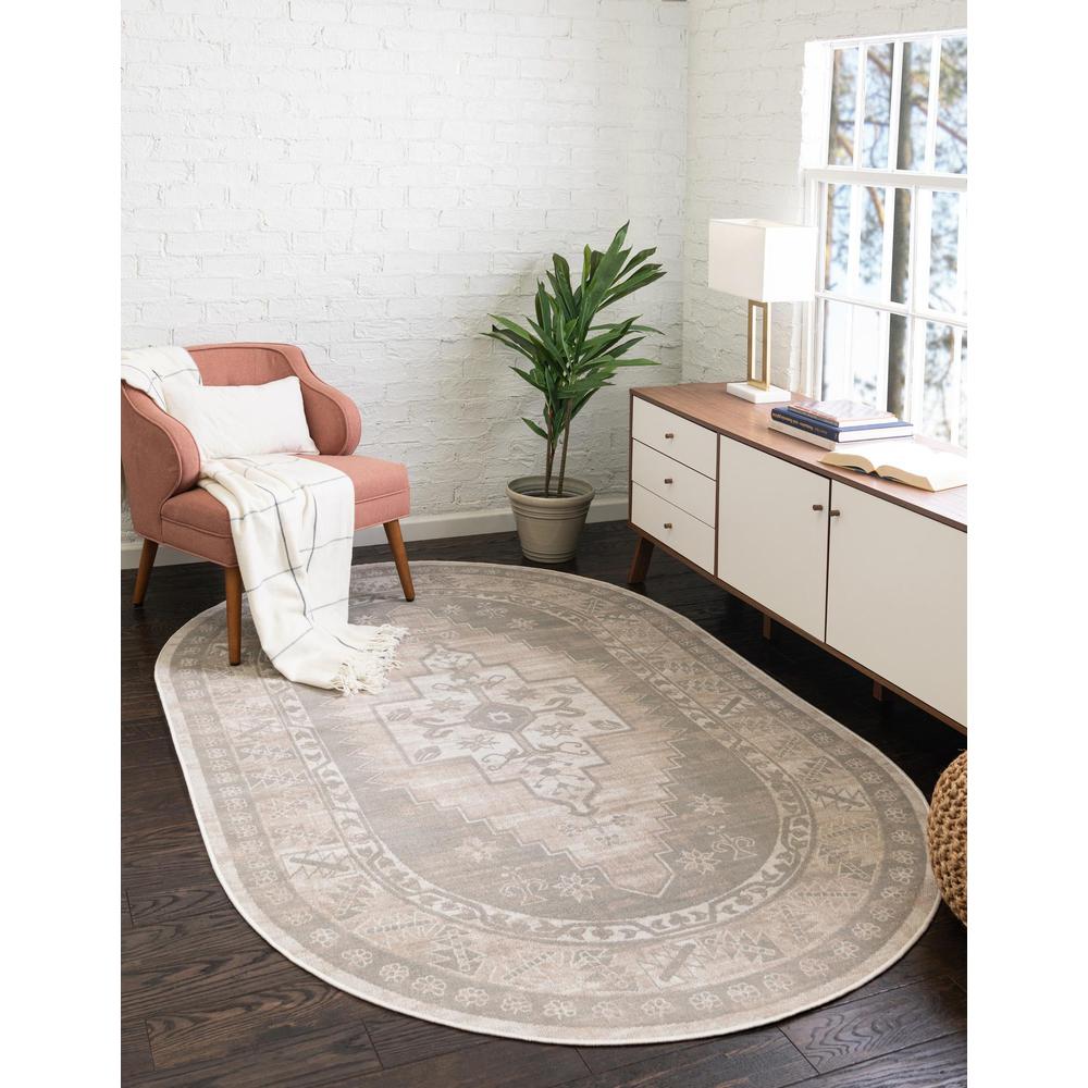 Unique Loom 5x8 Oval Rug in Cloud Gray (3154979). Picture 2