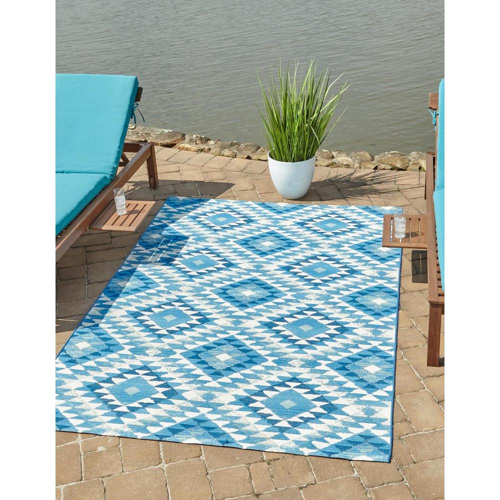 Outdoor Southwestern Collection, Area Rug, Blue, 5' 3" x 8' 0", Rectangular. Picture 2