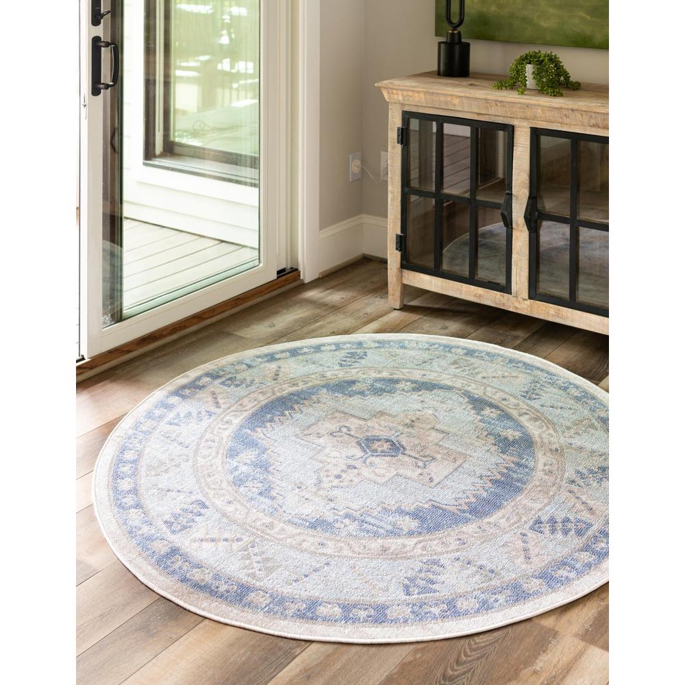 Unique Loom 5 Ft Round Rug in Sky Blue (3154944). Picture 3
