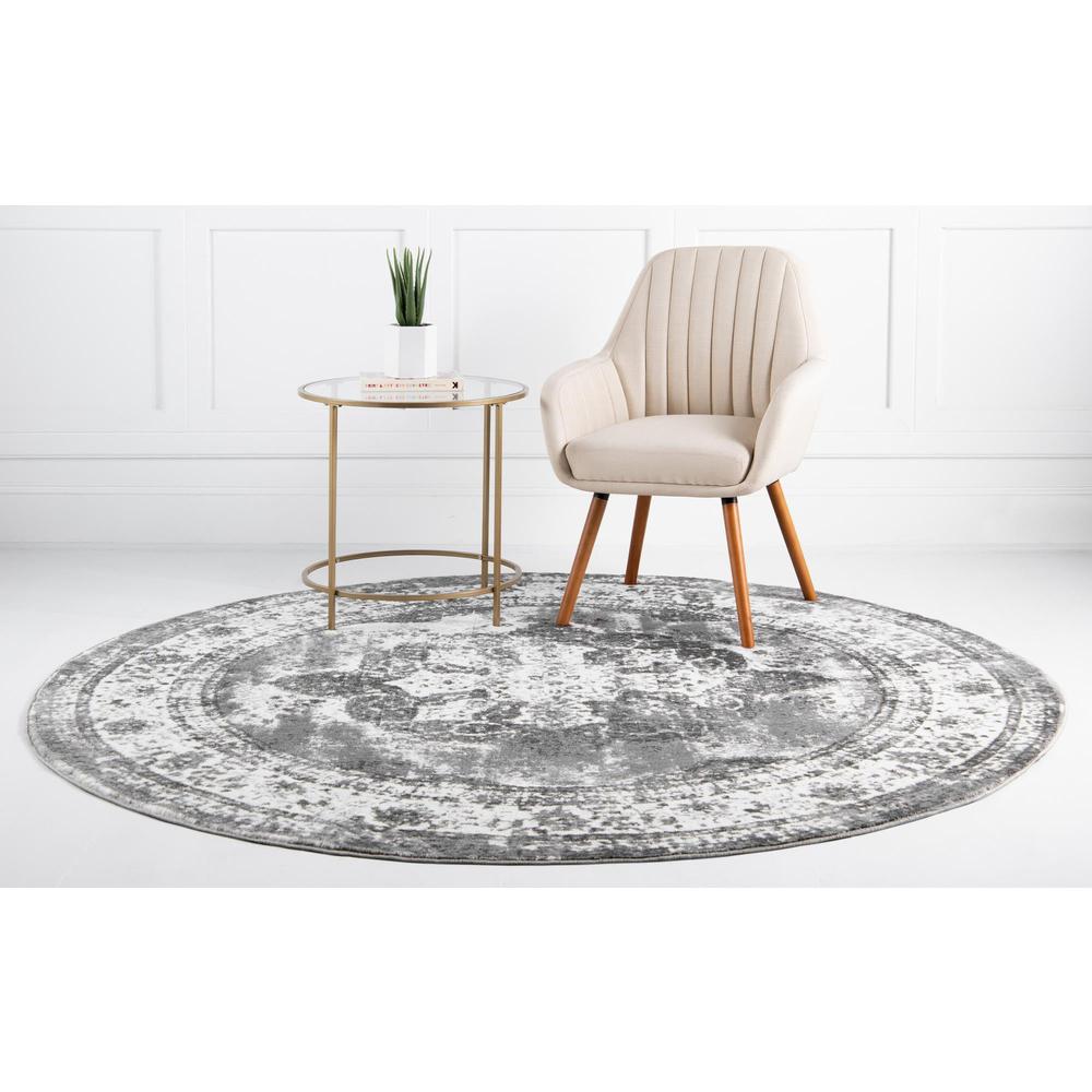 Unique Loom 4 Ft Round Rug in Gray (3151840). Picture 4